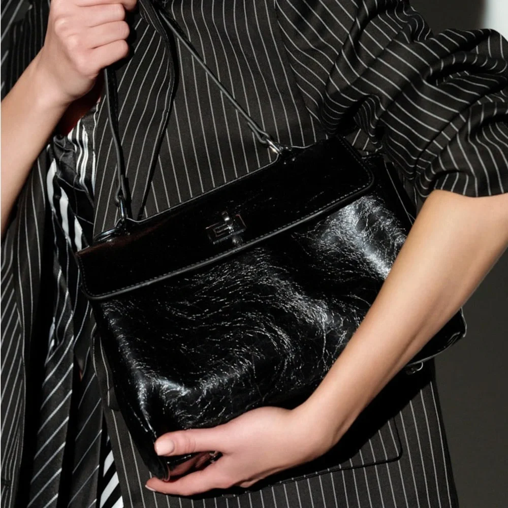 Faux Leather Rodeo Slouchy Twist-Lock Satchel Handbag